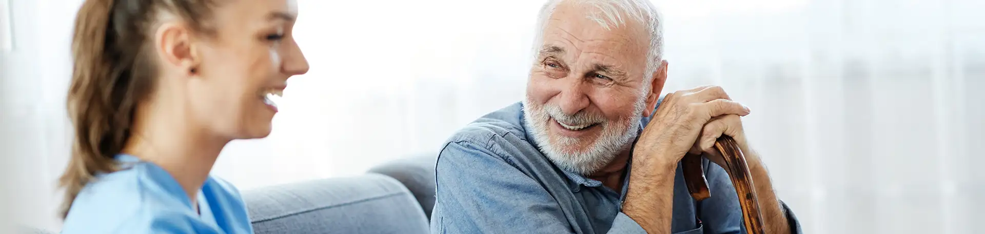 Retired man with caregiver
